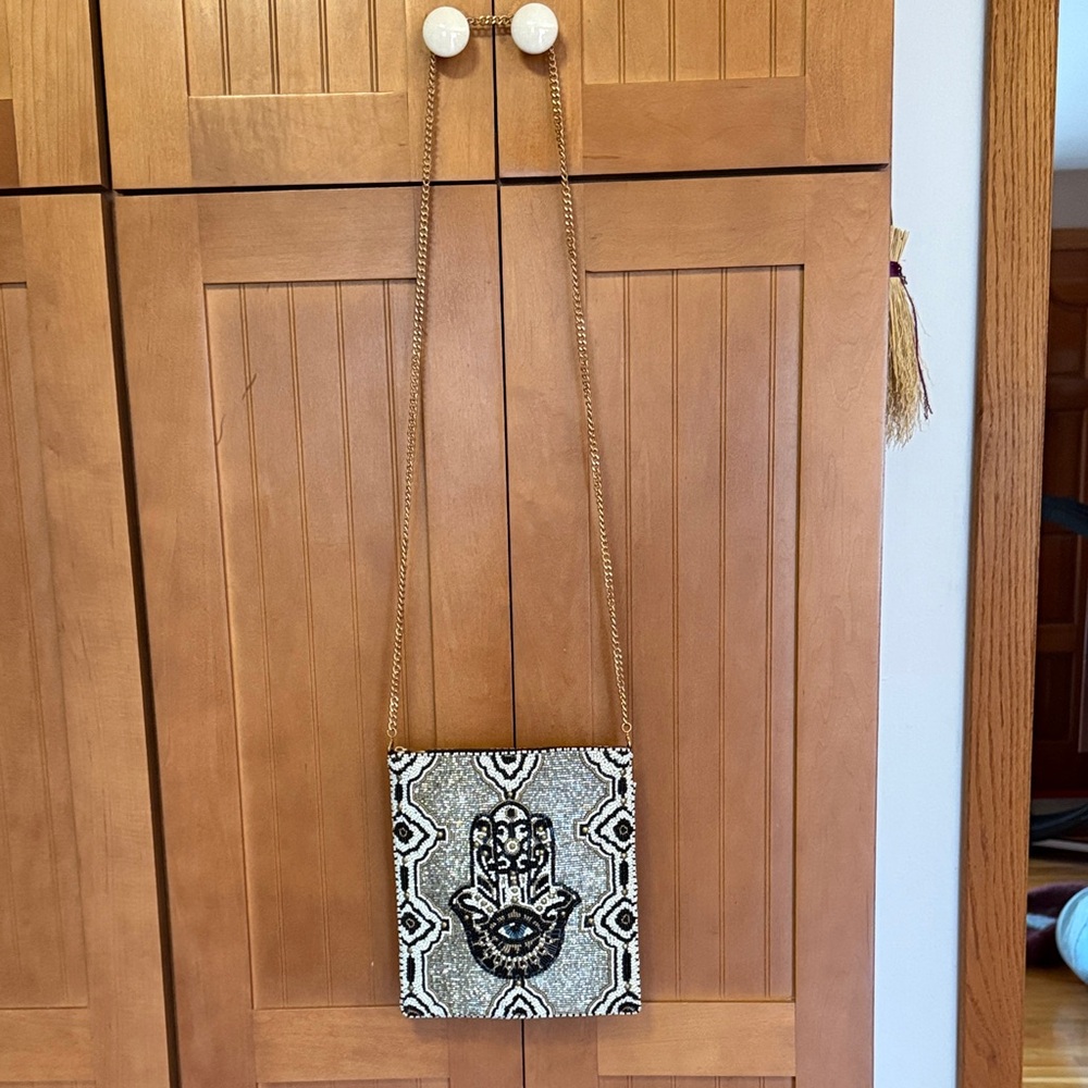 Mary Frances Beaded Hamsa Handbag - Black, white, silver and Gold - Picture 2 of 7